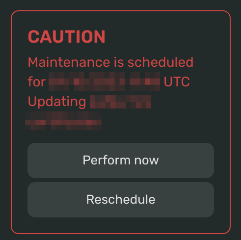 Screenshot of a maintenance warning banner