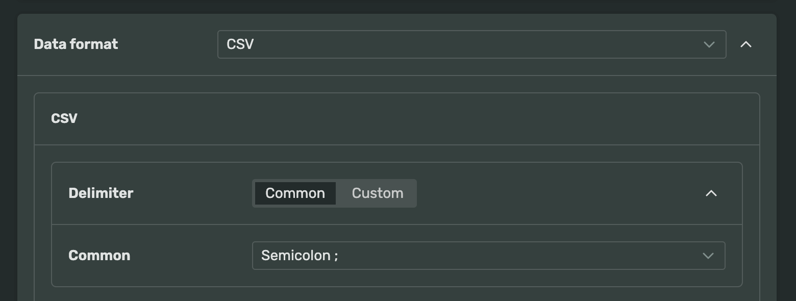 Screenshot of the Data format block