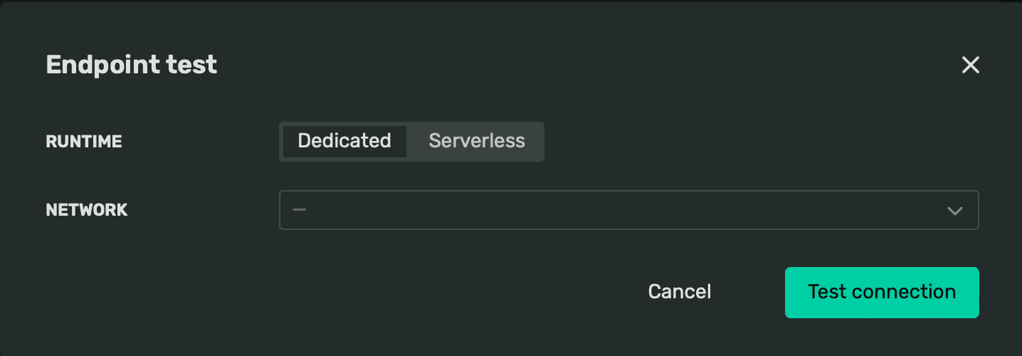 Screenshot of the endpoint testing dialog